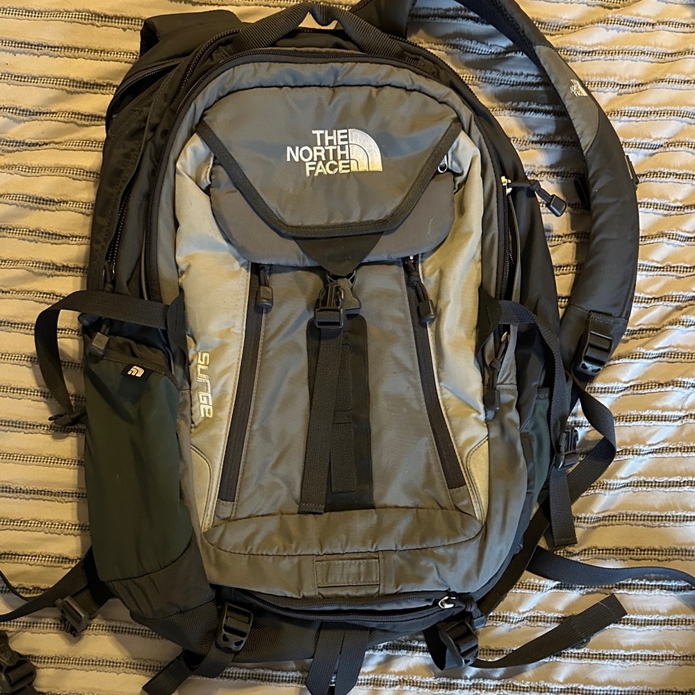 The North Face Olive Green and Black Multi-Compartment Backpack